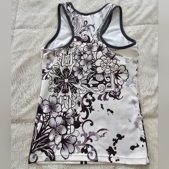 So Sporty Floral White/Gray/Black Women's Tank Top. Size Medium - Picture 2 of 3
